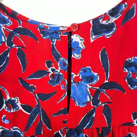 NWT Halogen Midi Dress Floral Size Medium Red Crepe Chiffon Tiered Stretch Waist - Picture 11 of 12